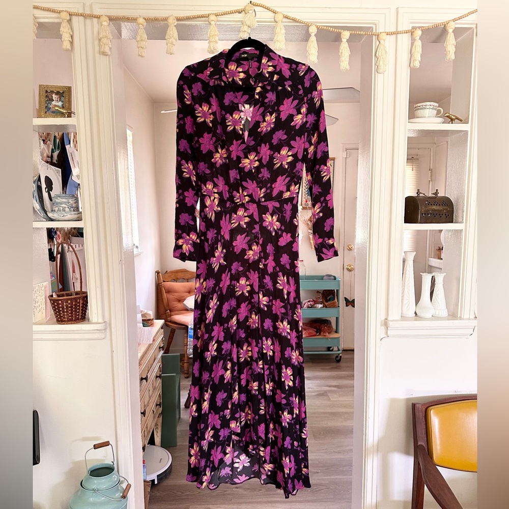 MAJE RETUNIA BLACK LONG SLEEVED FLORAL DRESS